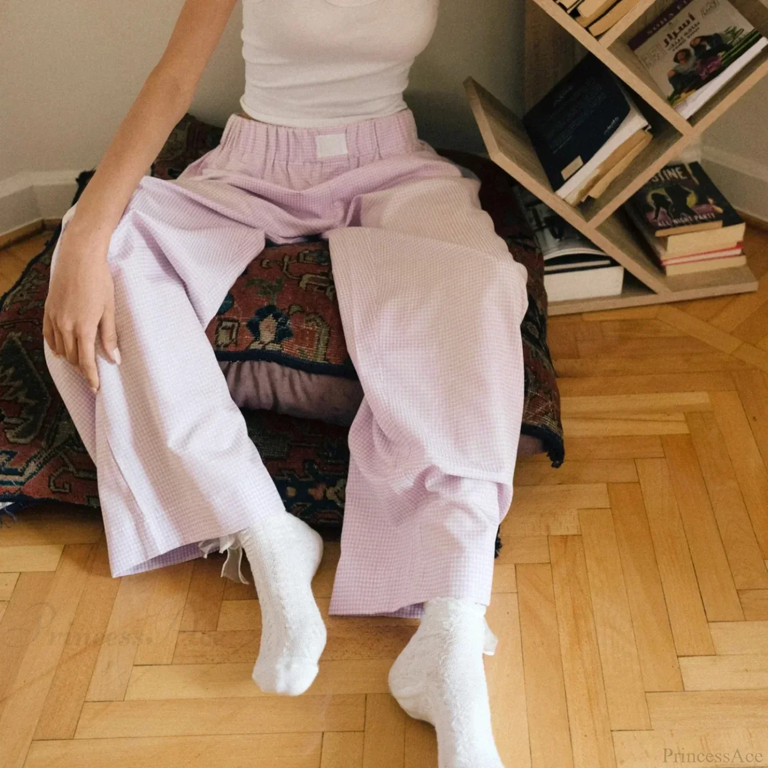 Plaid High Waist Straight Wide Leg Pajama Pant - Image 6