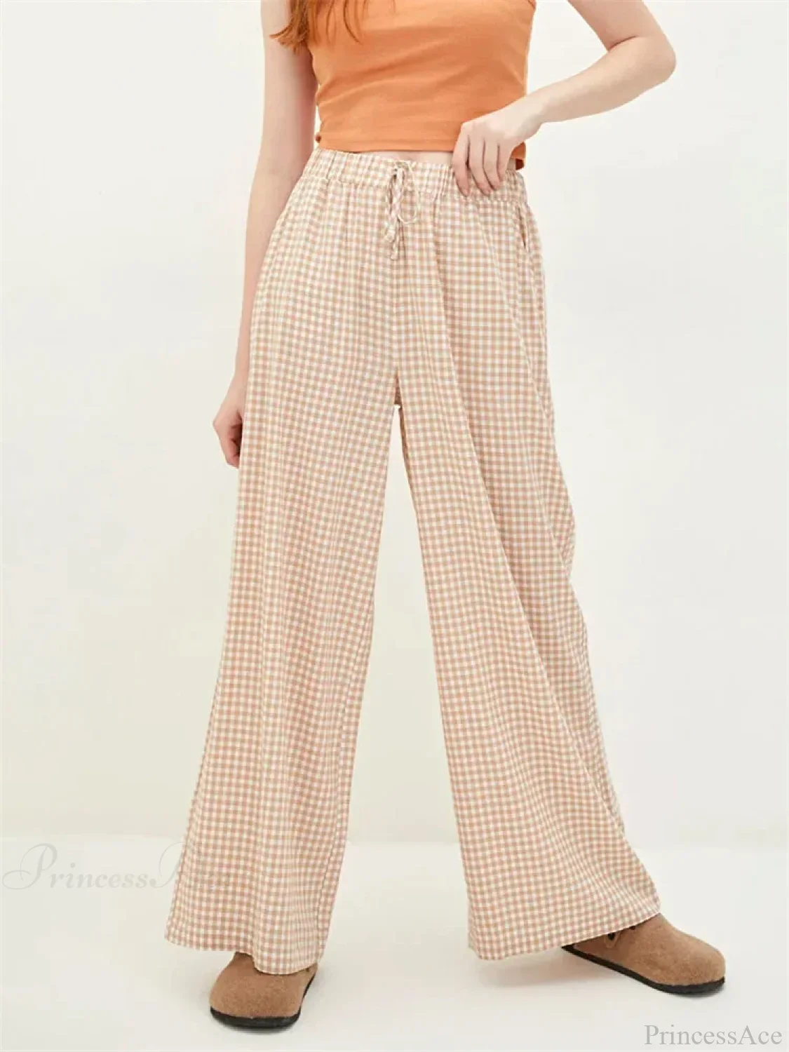 Plaid High-Waisted Drawstring Wide Leg Streetwear Pant - Image 3