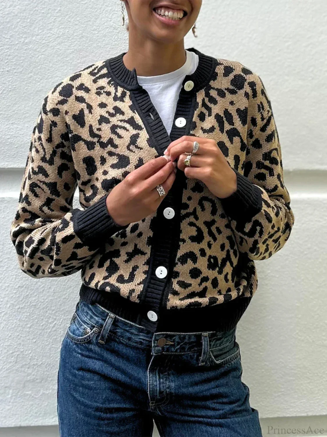 Plaid Lantern Sleeve Knit Cardigan - Image 9