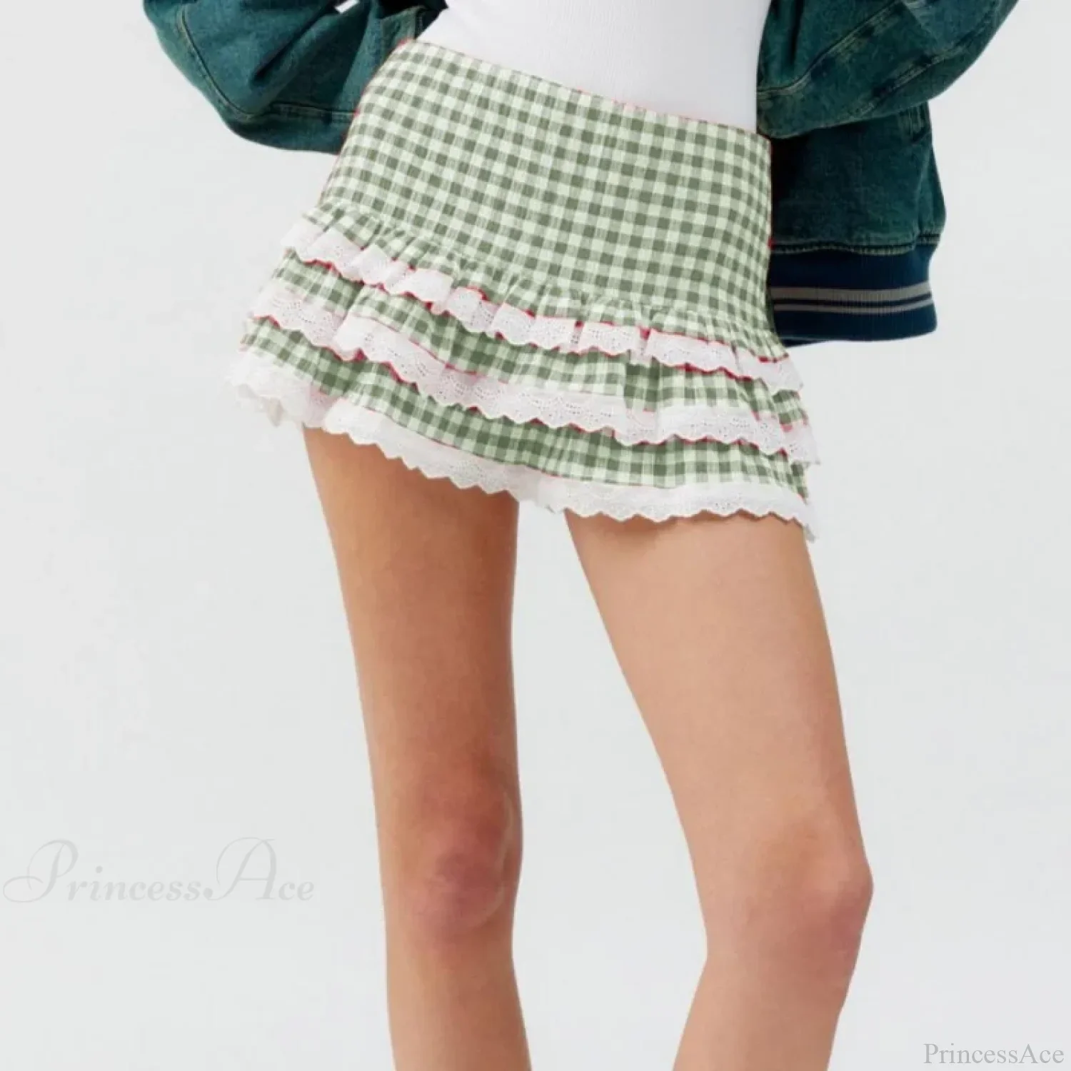 Plaid Layered Lace Zip Skirt - Image 8