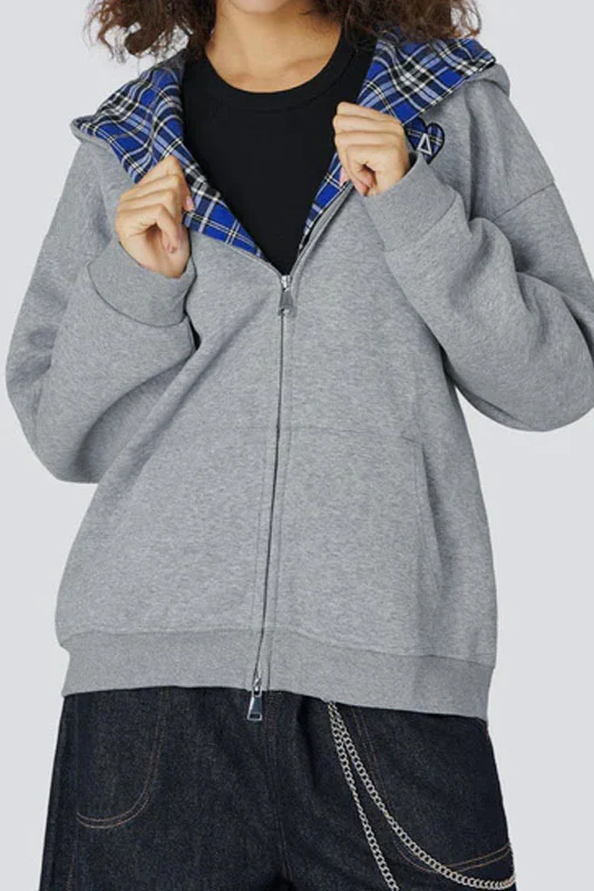 Plaid Lined Loose Fashion Hoodie
