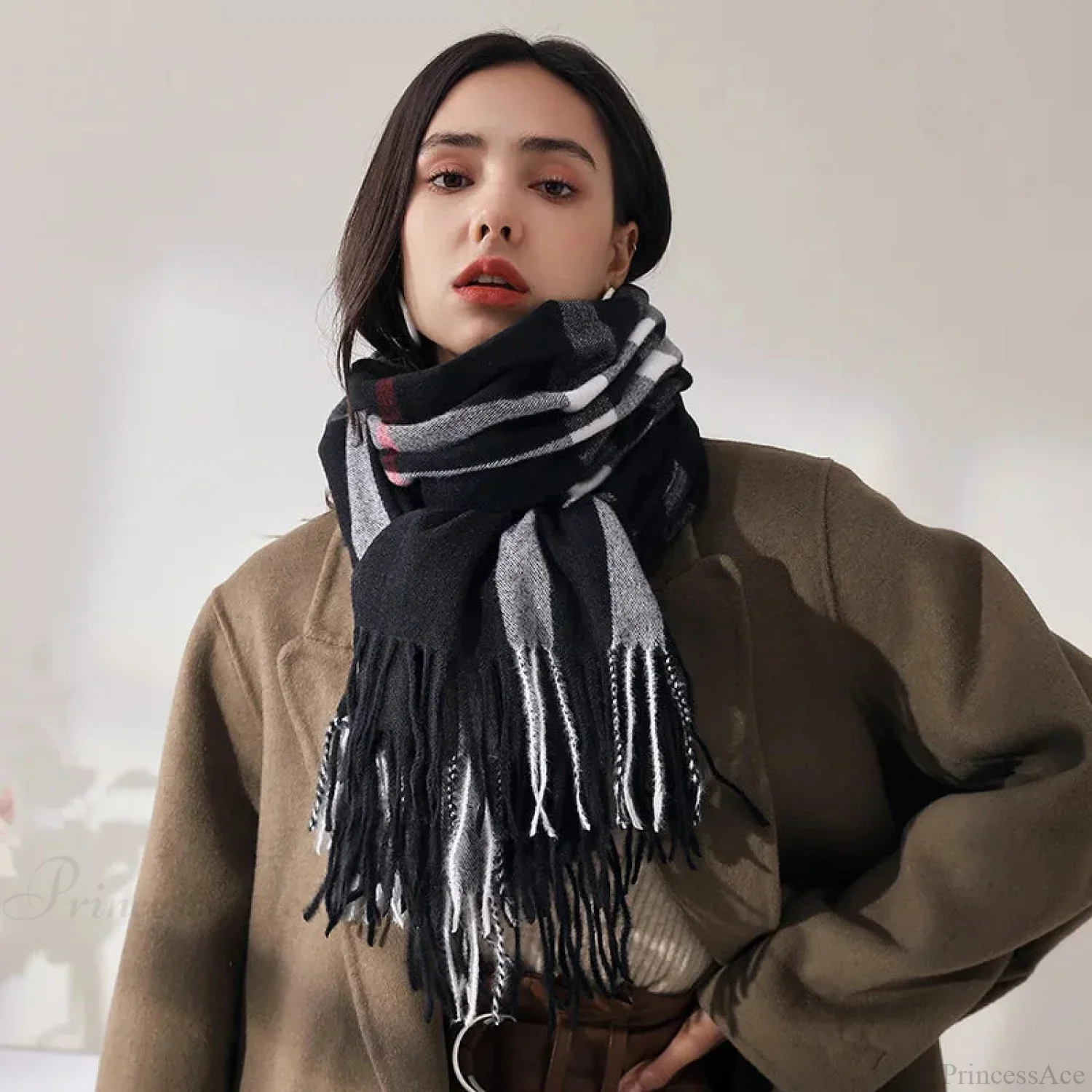Plaid Mid-length Imitation Cashmere Warm Autumn Winter Scarf - Image 3