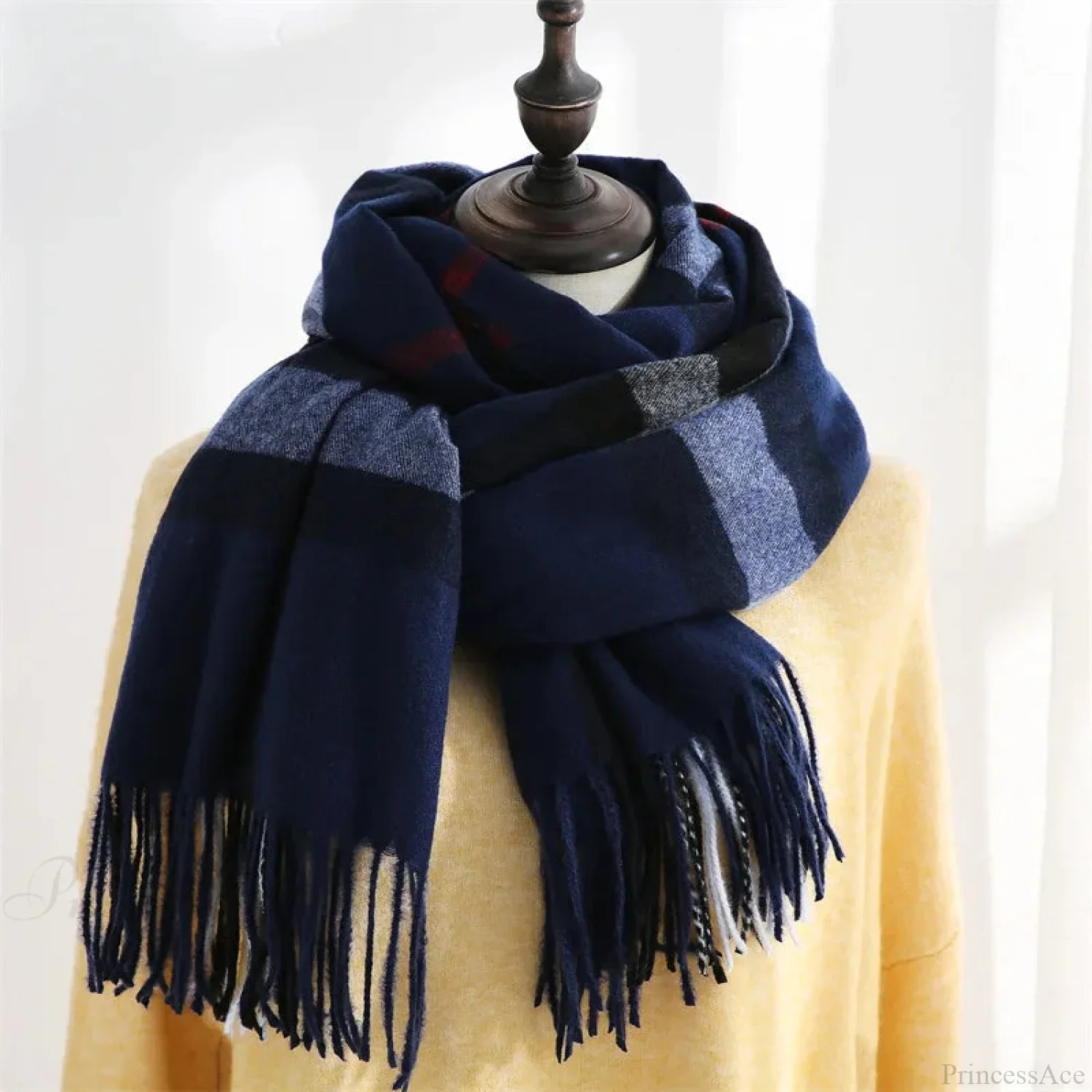 Plaid Mid-length Imitation Cashmere Warm Autumn Winter Scarf - Image 4