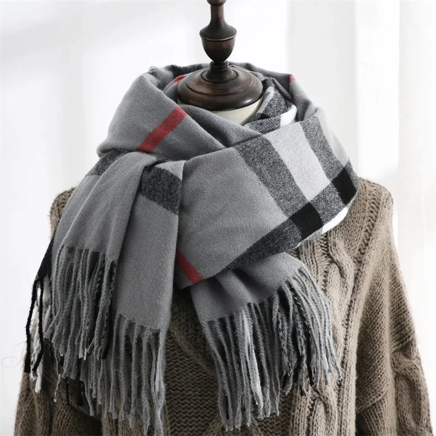 Plaid Mid-length Imitation Cashmere Warm Autumn Winter Scarf - Image 8