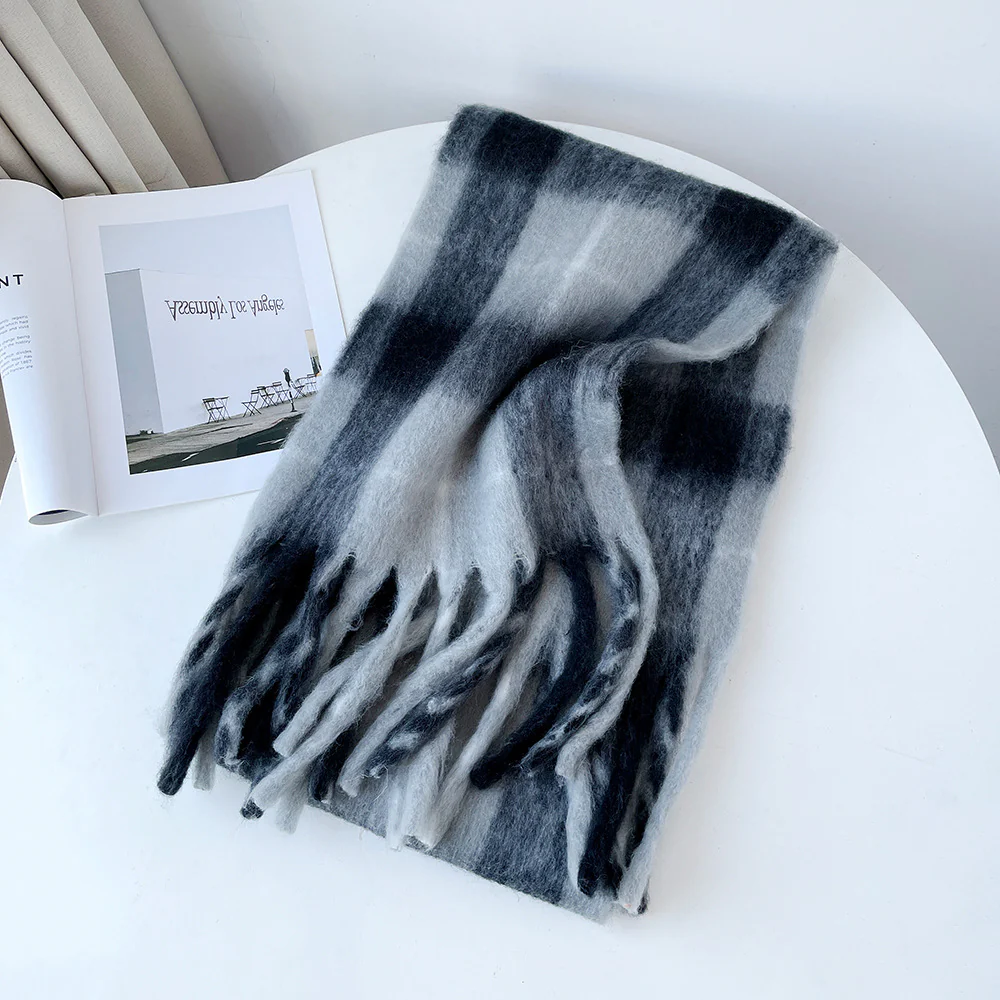 Plaid Mohair Blend Scarf - Image 9