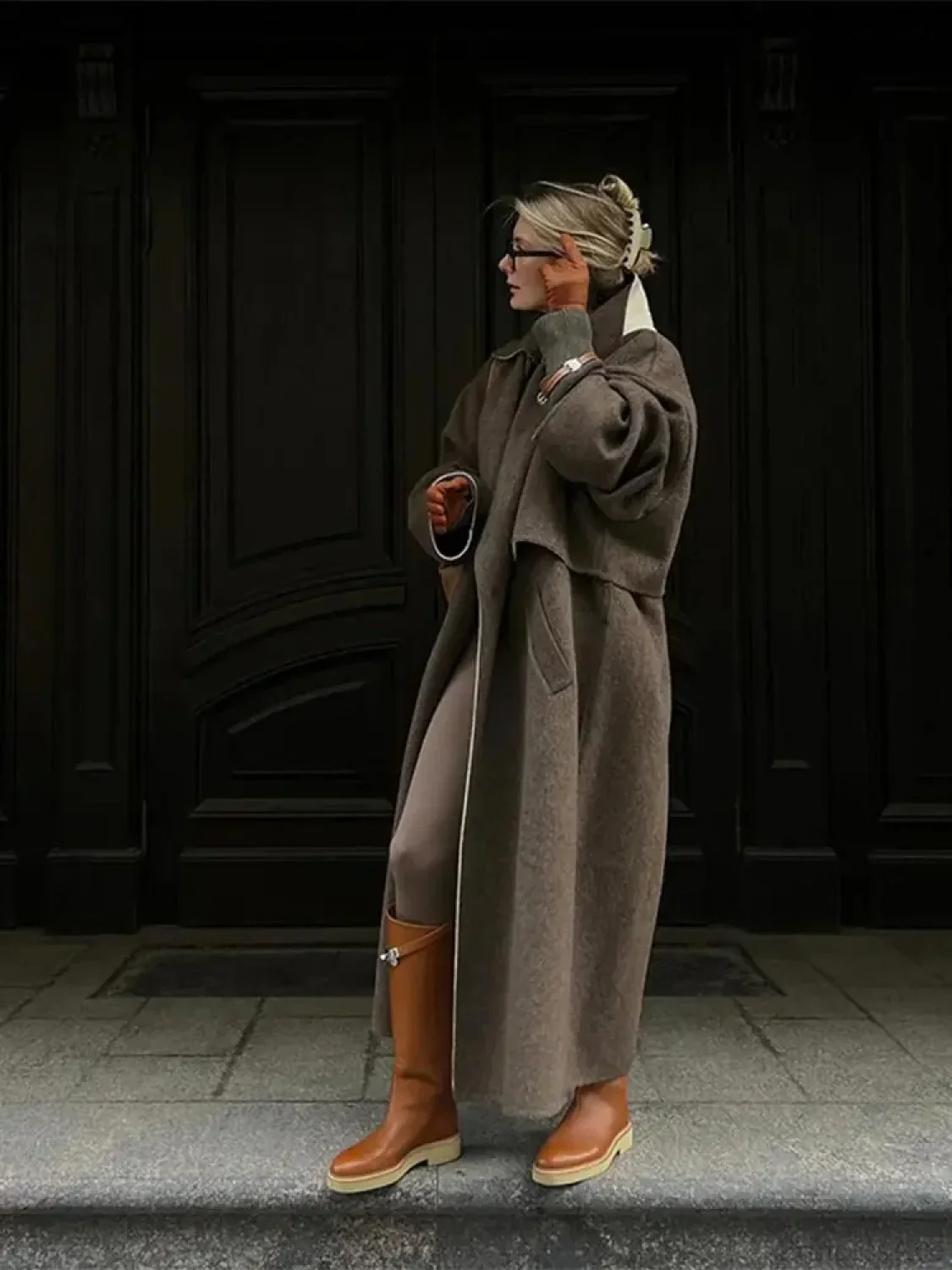Plaid Pattern Casual Turn-Down Overcoat - Image 2