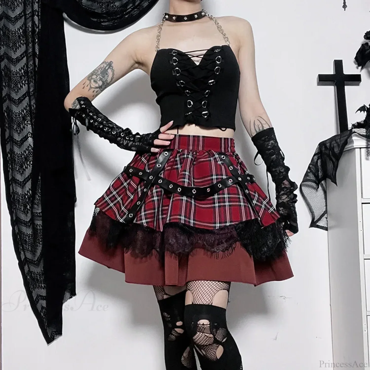 Plaid Pleated Lace Kawaii Skirt - Image 5