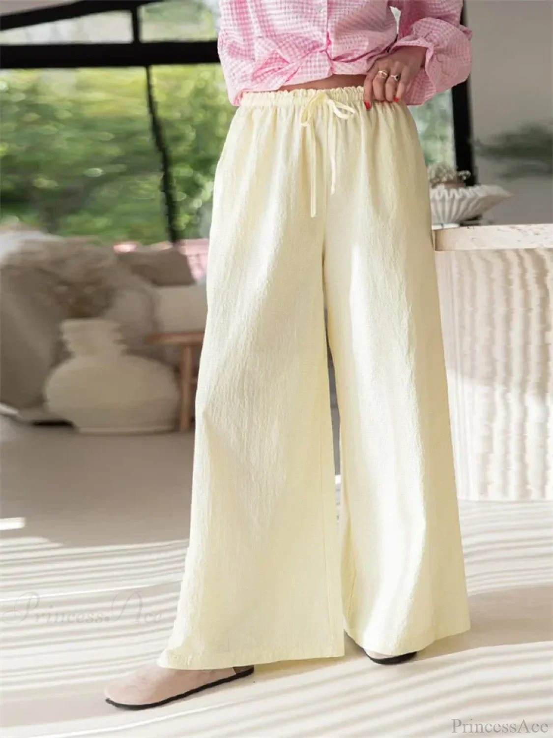 Plaid Print Drawstring Elastic Waist Loose Pant - Image 3