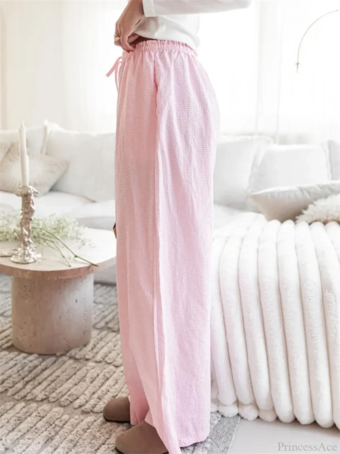 Plaid Print Drawstring Elastic Waist Loose Pant - Image 6
