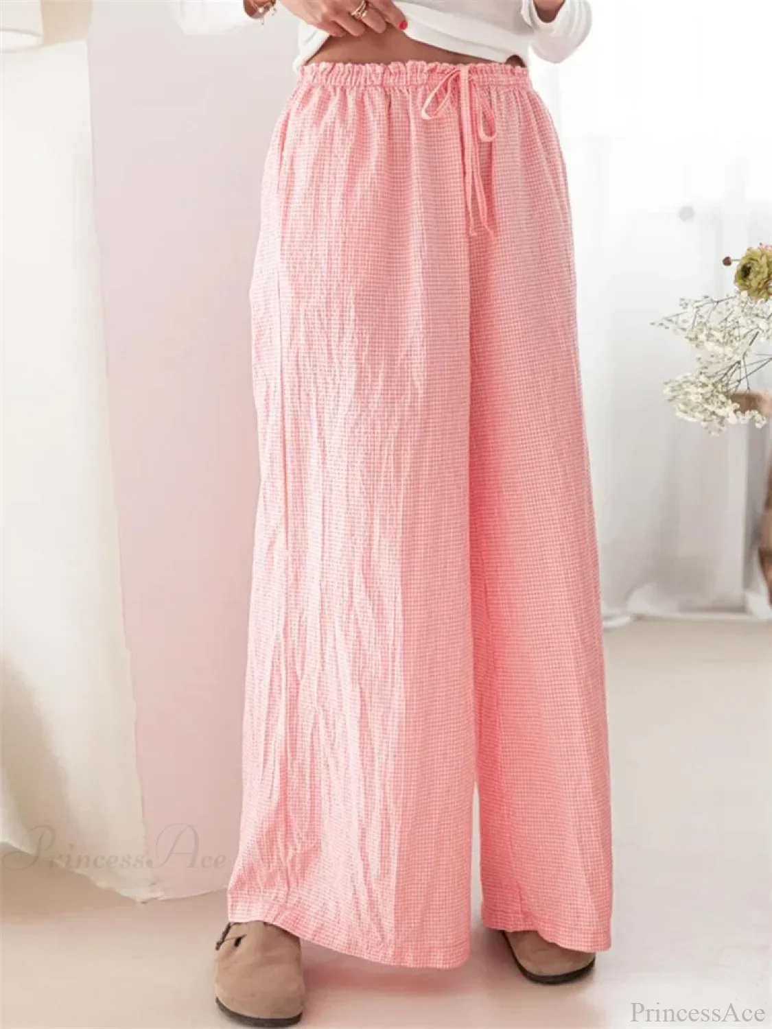 Plaid Print Drawstring Elastic Waist Loose Pant - Image 8