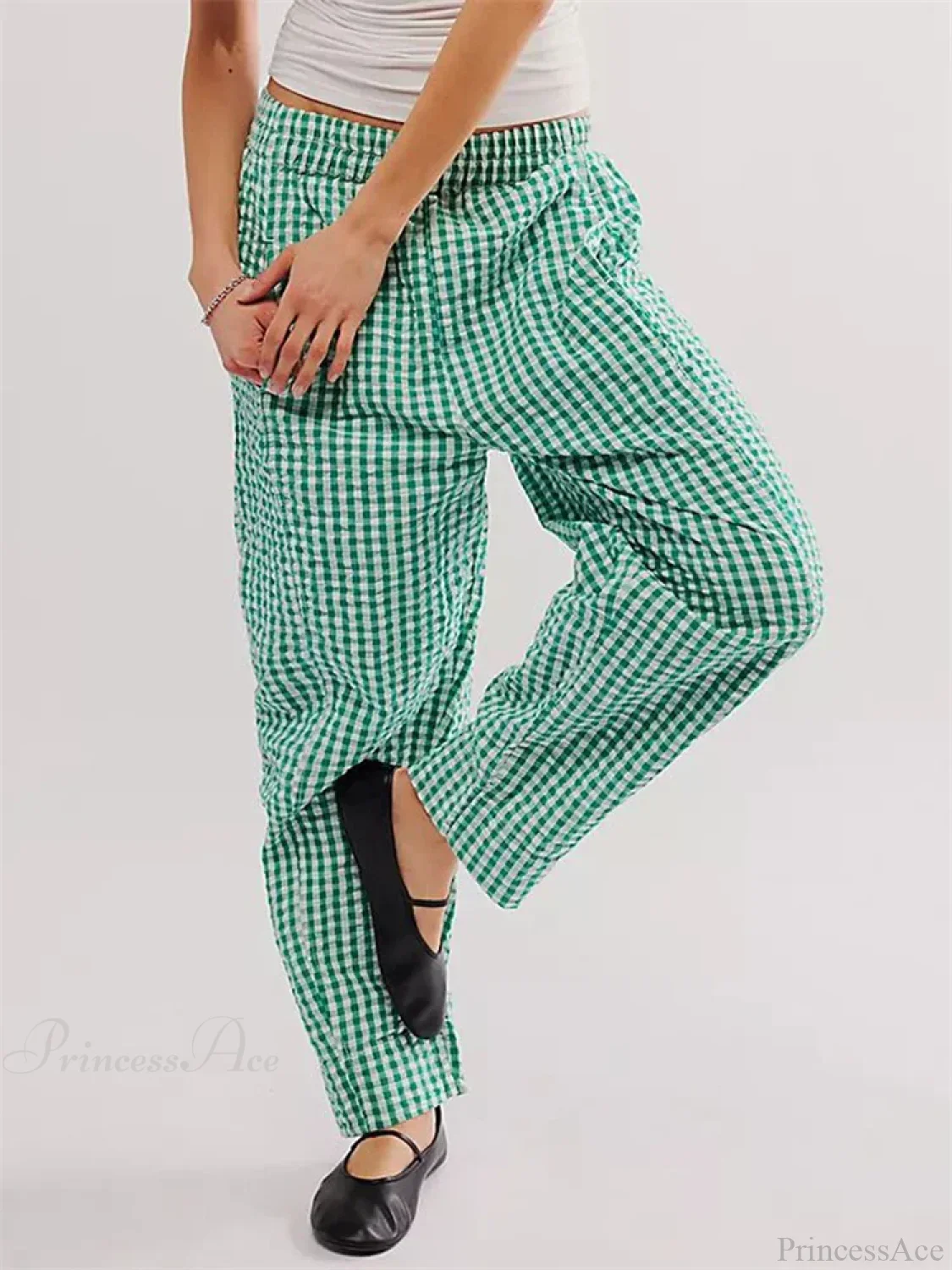 Plaid Print Elastic Waist Loose Wide Leg Pant - Image 3