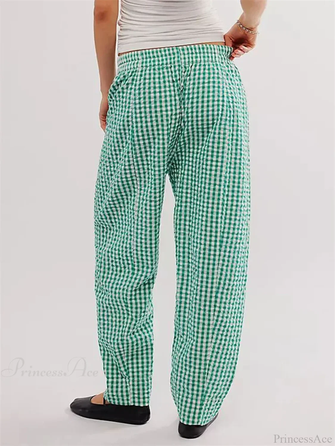 Plaid Print Elastic Waist Loose Wide Leg Pant - Image 4