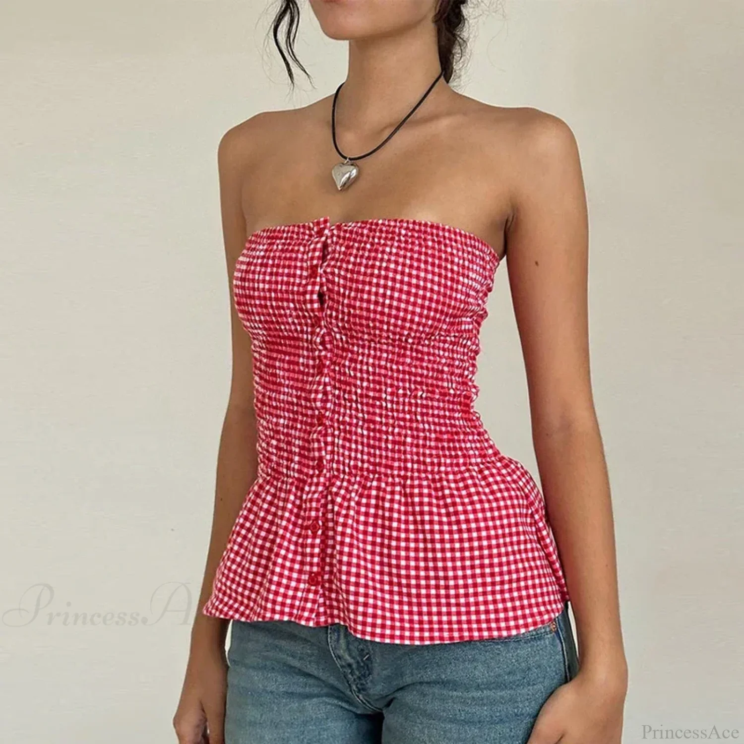 Plaid Print Tube Top Backless Slim Fit Crop Top - Image 5