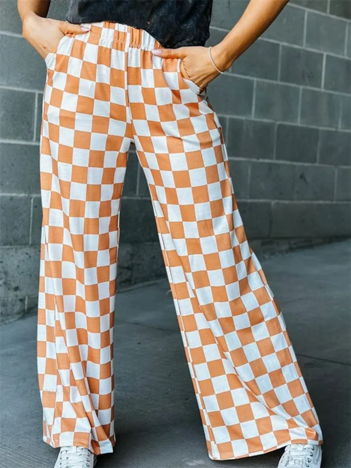 Plaid Print Wide Leg Elastic Waist Casual Pant - Image 7