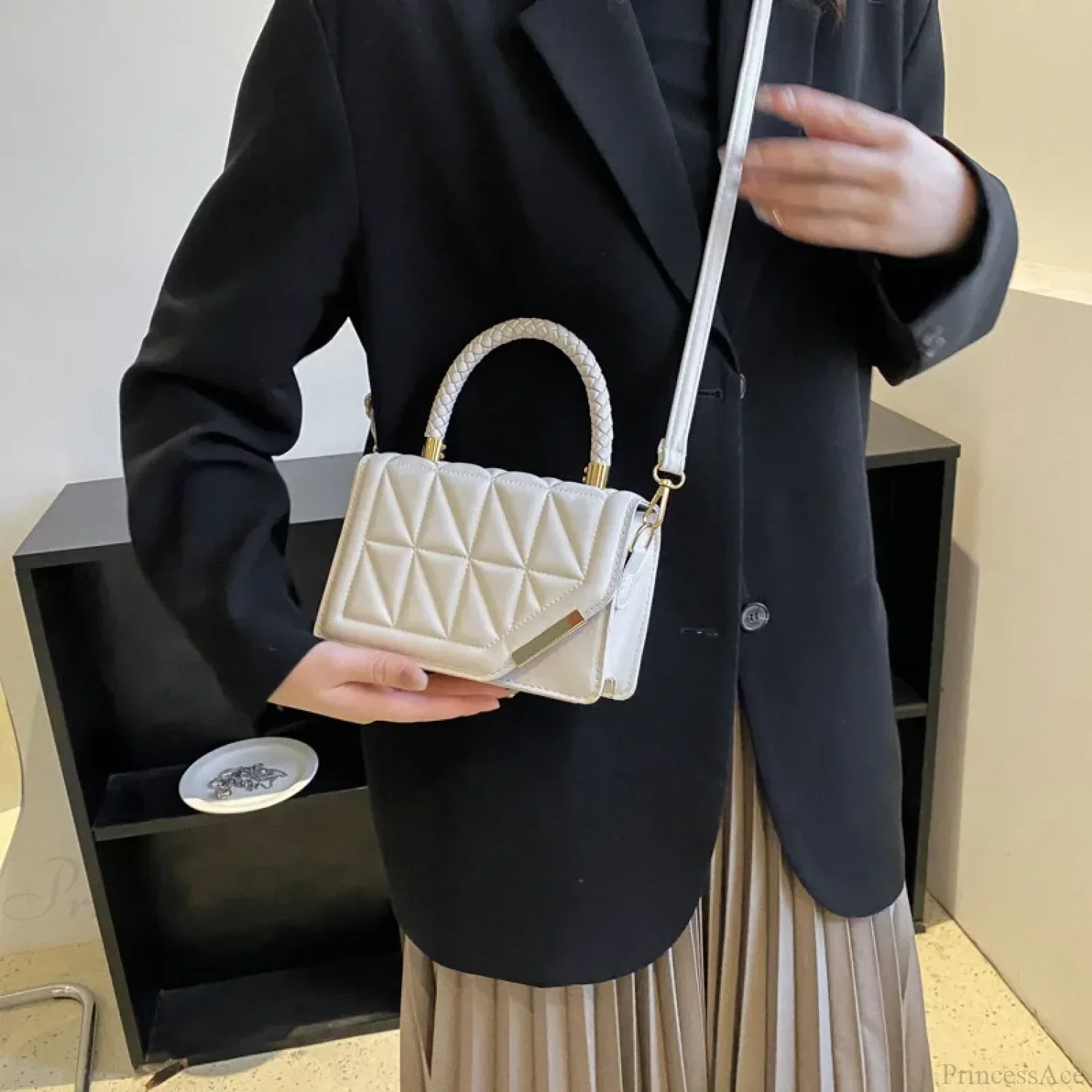 Plaid PU Leather Designer Crossbody Handbag - Image 4
