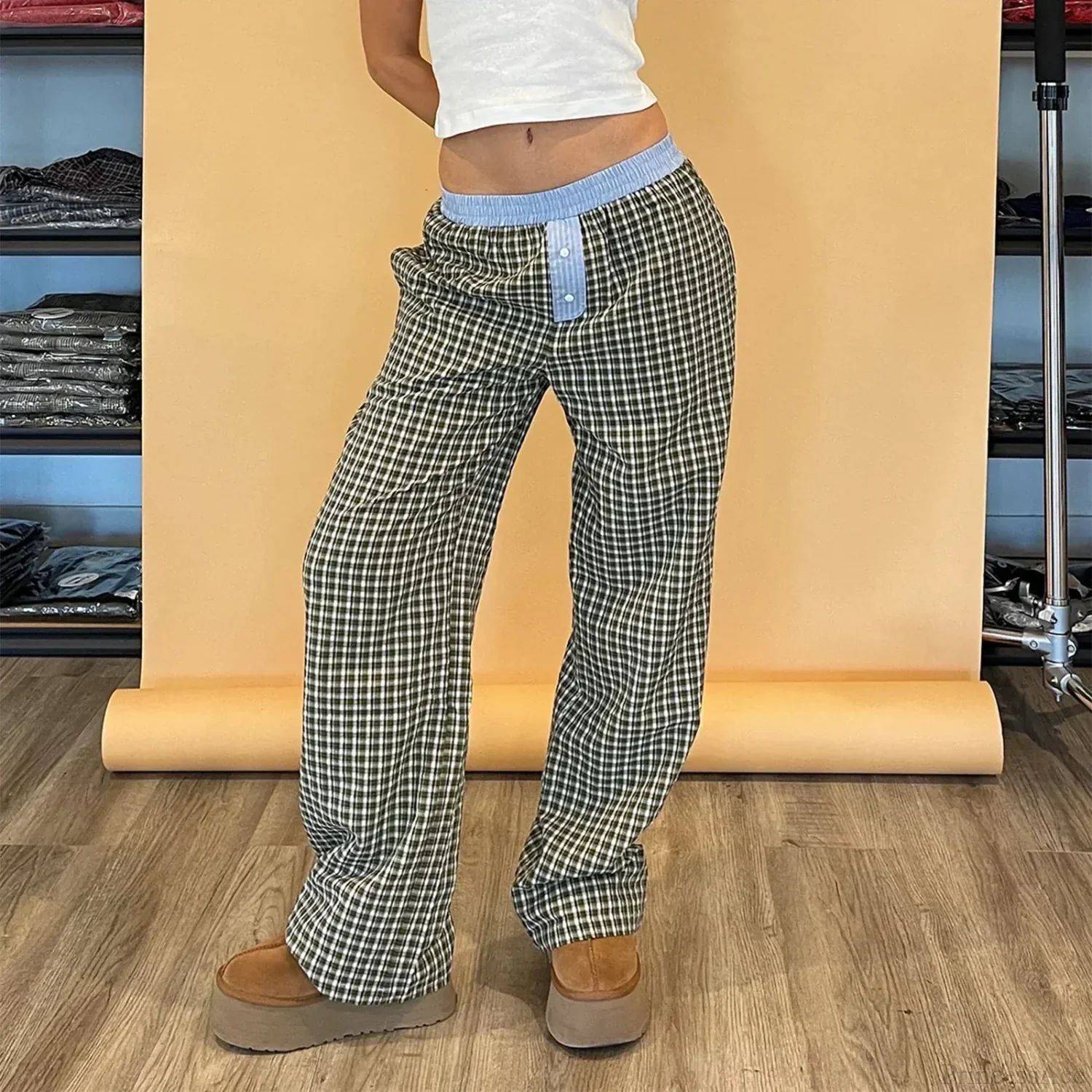 Plaid Sleep Lounge Bottoms Elastic Waist Pant - Image 2