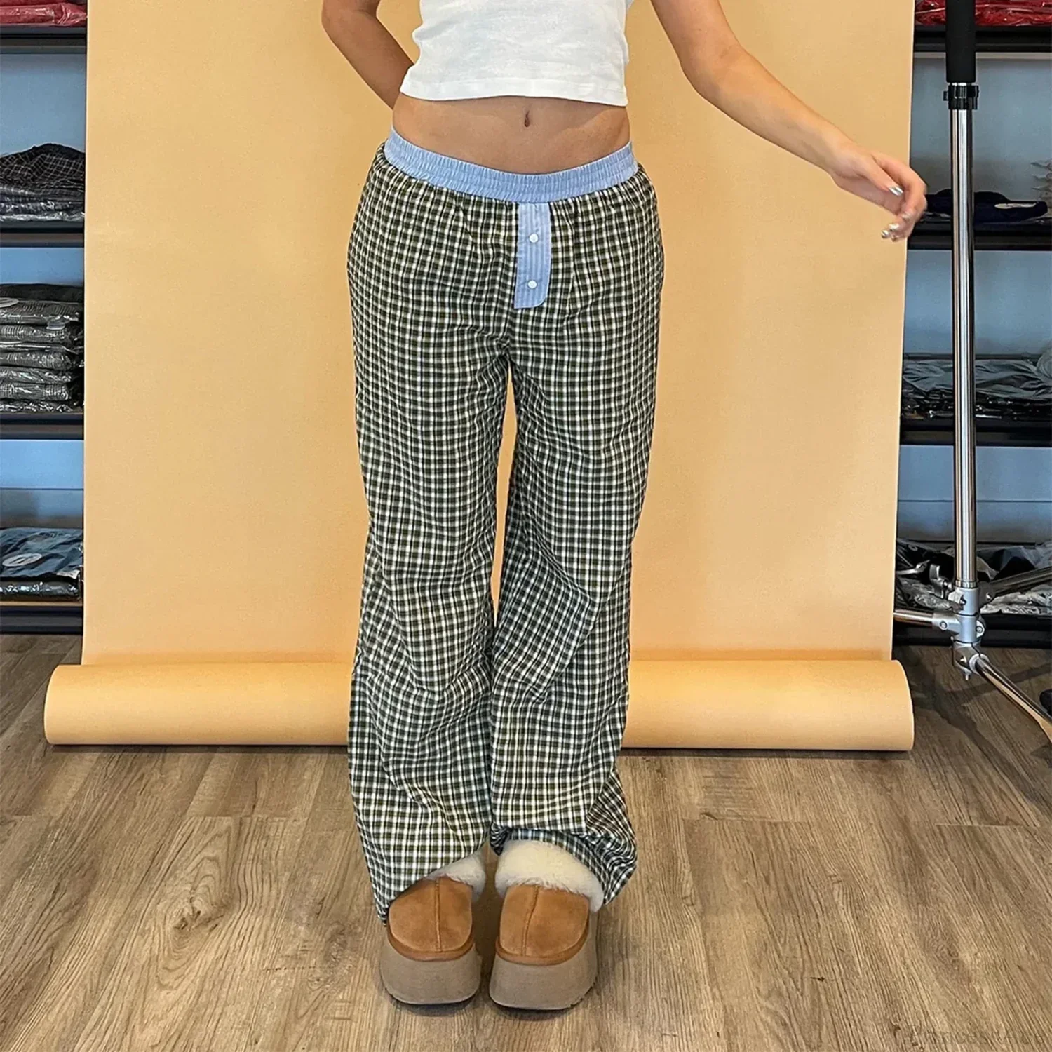 Plaid Sleep Lounge Bottoms Elastic Waist Pant - Image 3