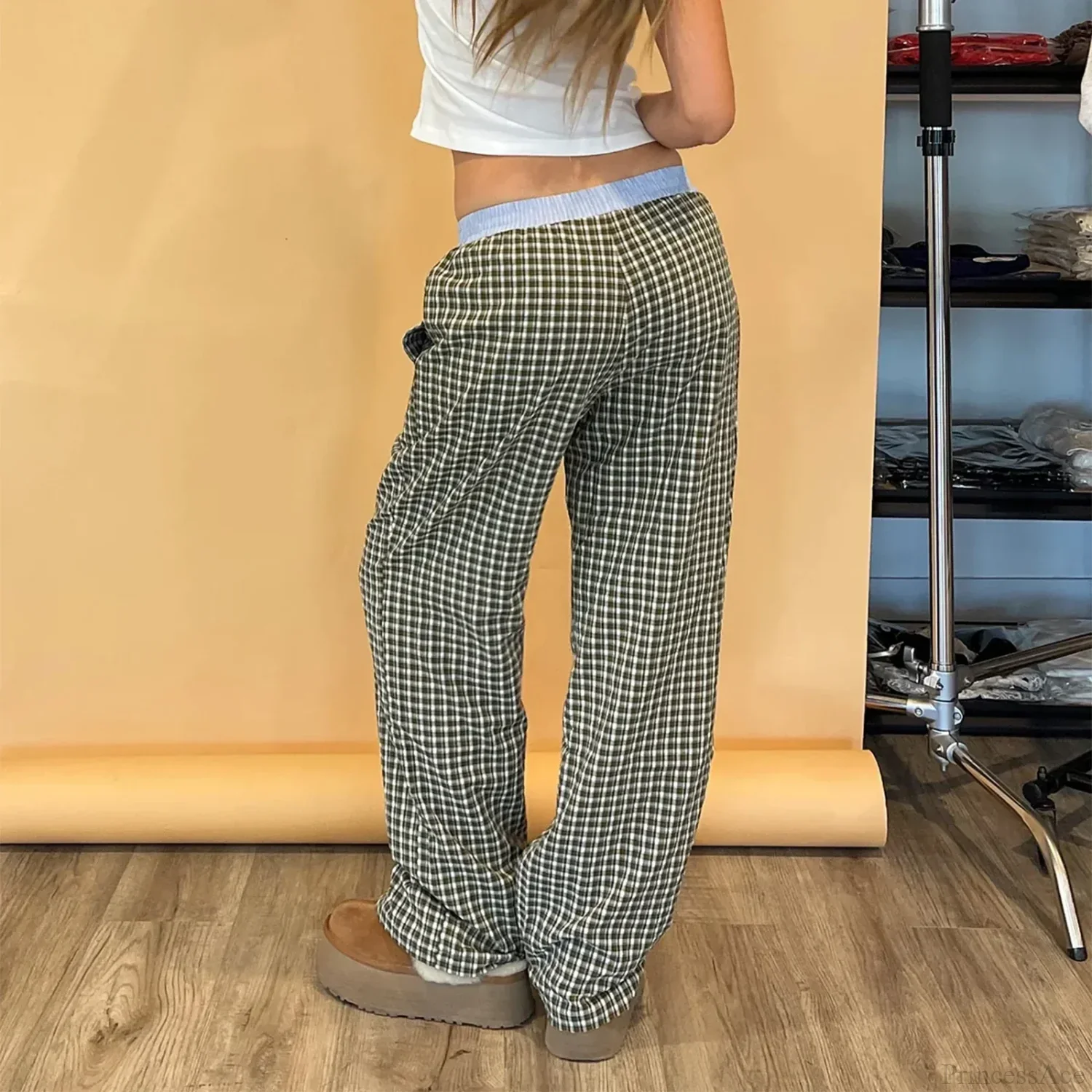 Plaid Sleep Lounge Bottoms Elastic Waist Pant - Image 4