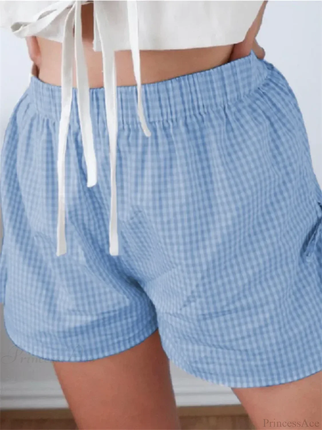 Plaid Split Lace-Up HolLow Short - Image 3