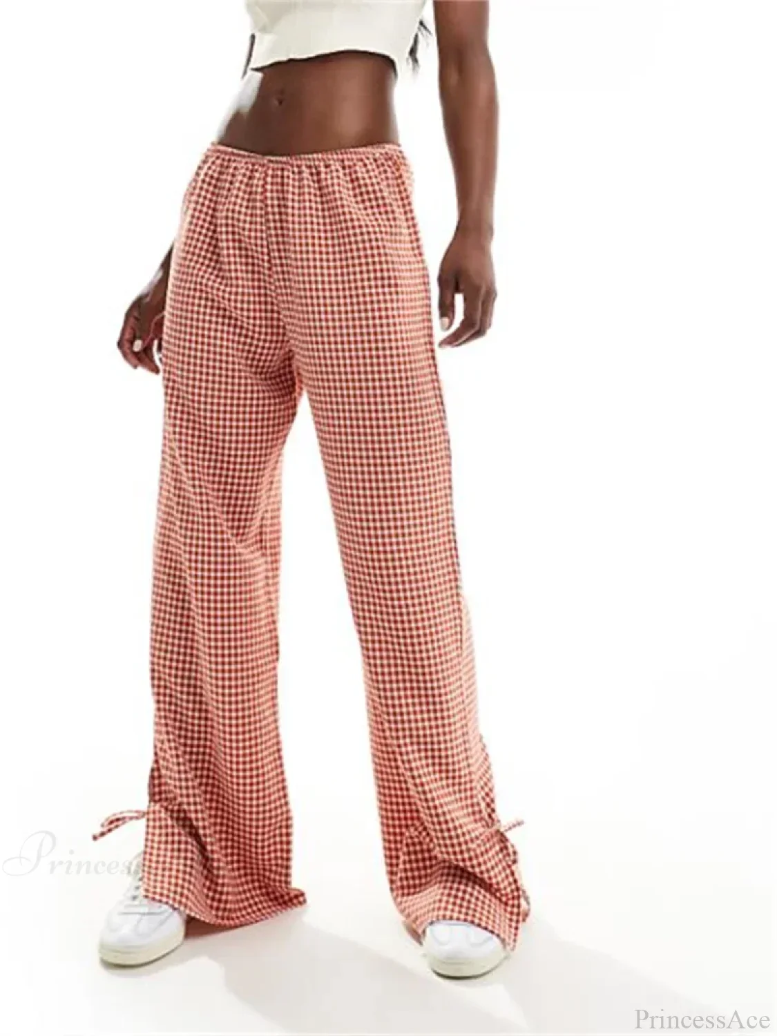 Plaid Split Tie-Up Loose Wide Leg Summer Pant - Image 3