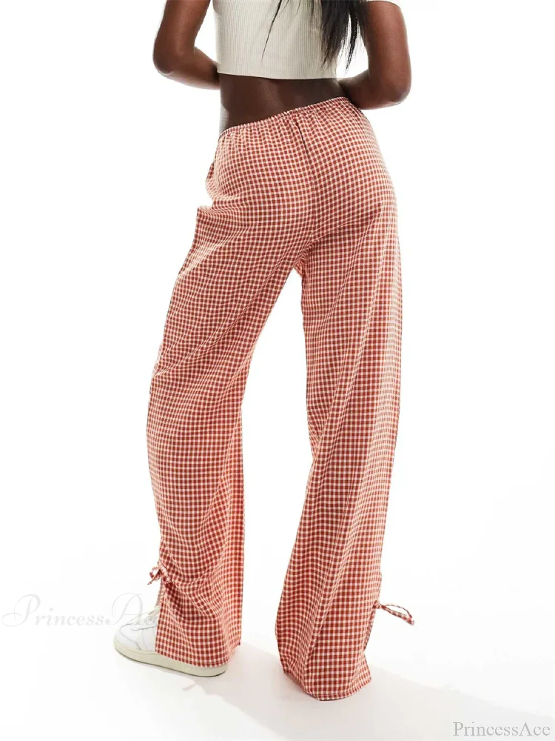 Plaid Split Tie-Up Loose Wide Leg Summer Pant - Image 4