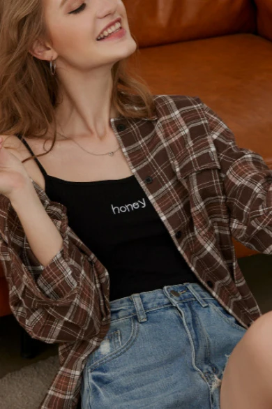 Plaid Stand Collar Button Shirt Blouse - Image 20