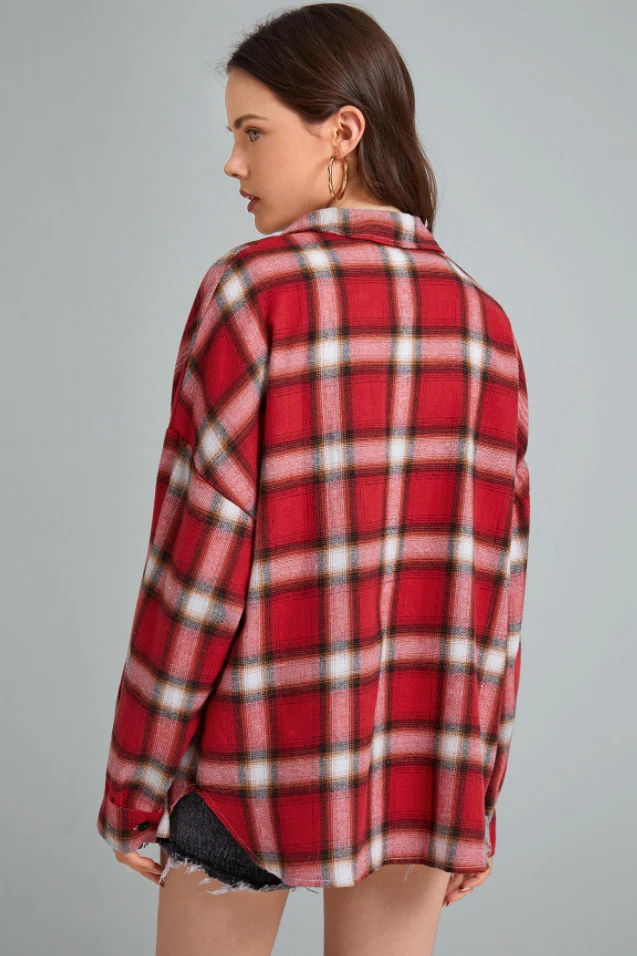 Plaid Stand Collar Button Shirt Blouse - Image 23