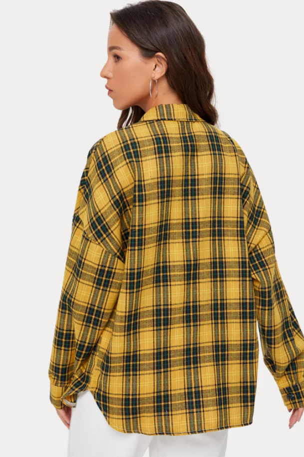 Plaid Stand Collar Button Shirt Blouse - Image 26