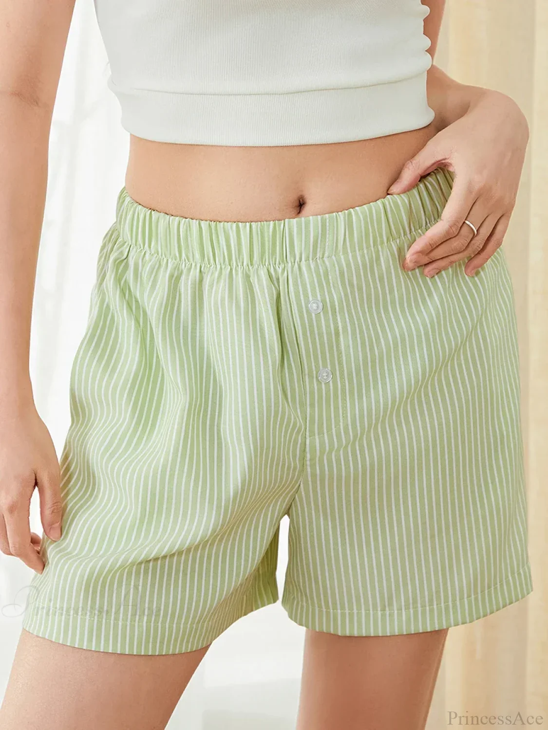 Plaid Striped Button Lounge Short - Image 2