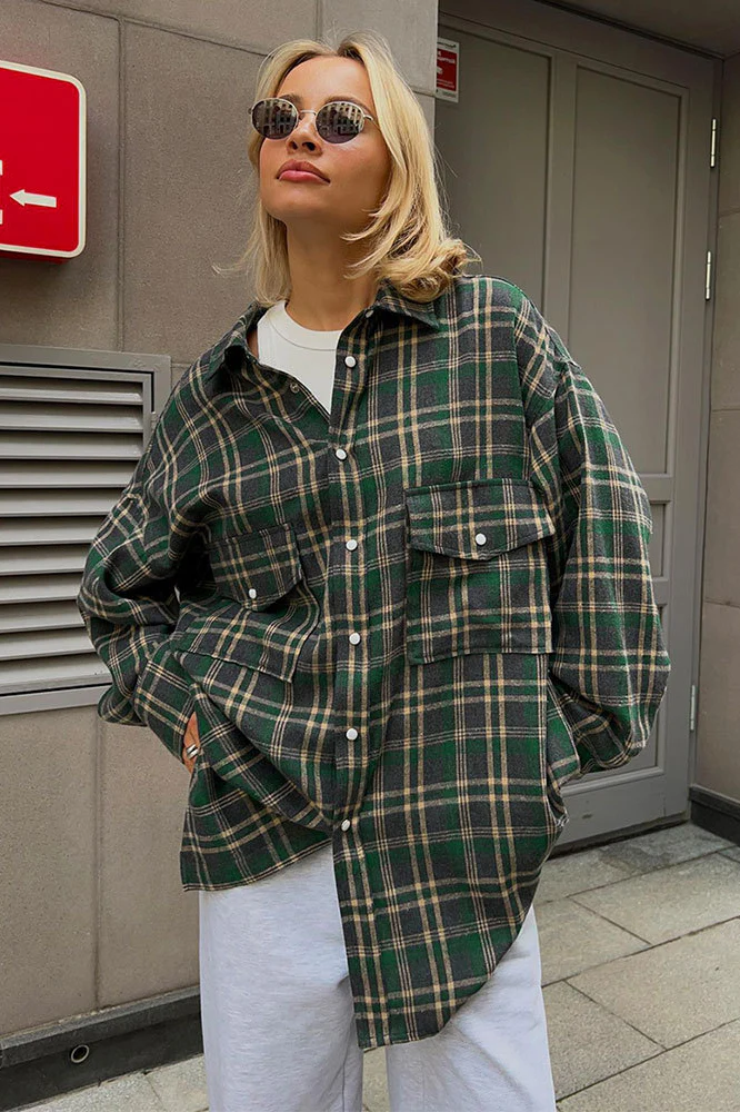 Plaid Striped Mid-Length Blouse - Image 10