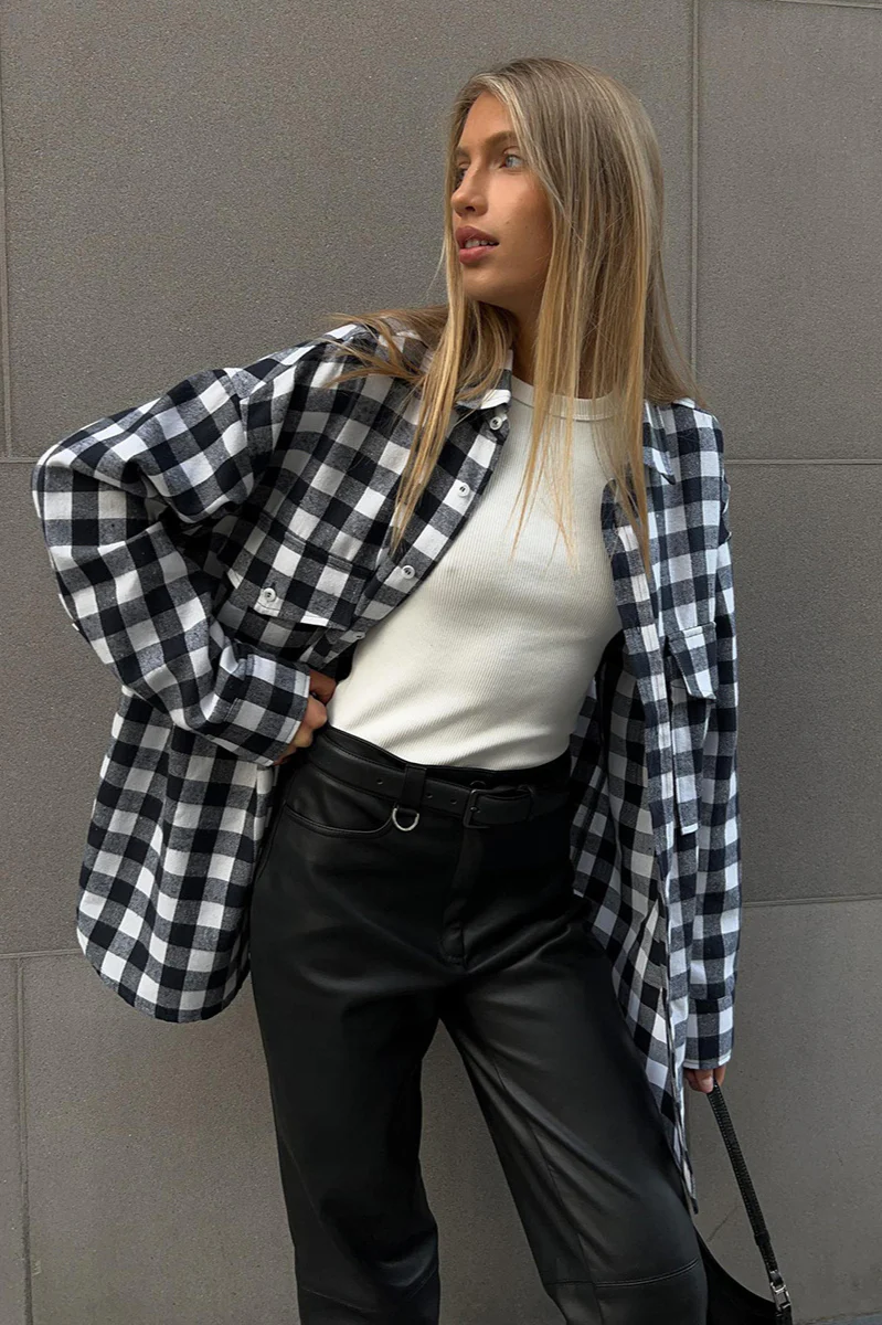 Plaid Striped Mid-Length Blouse - Image 16