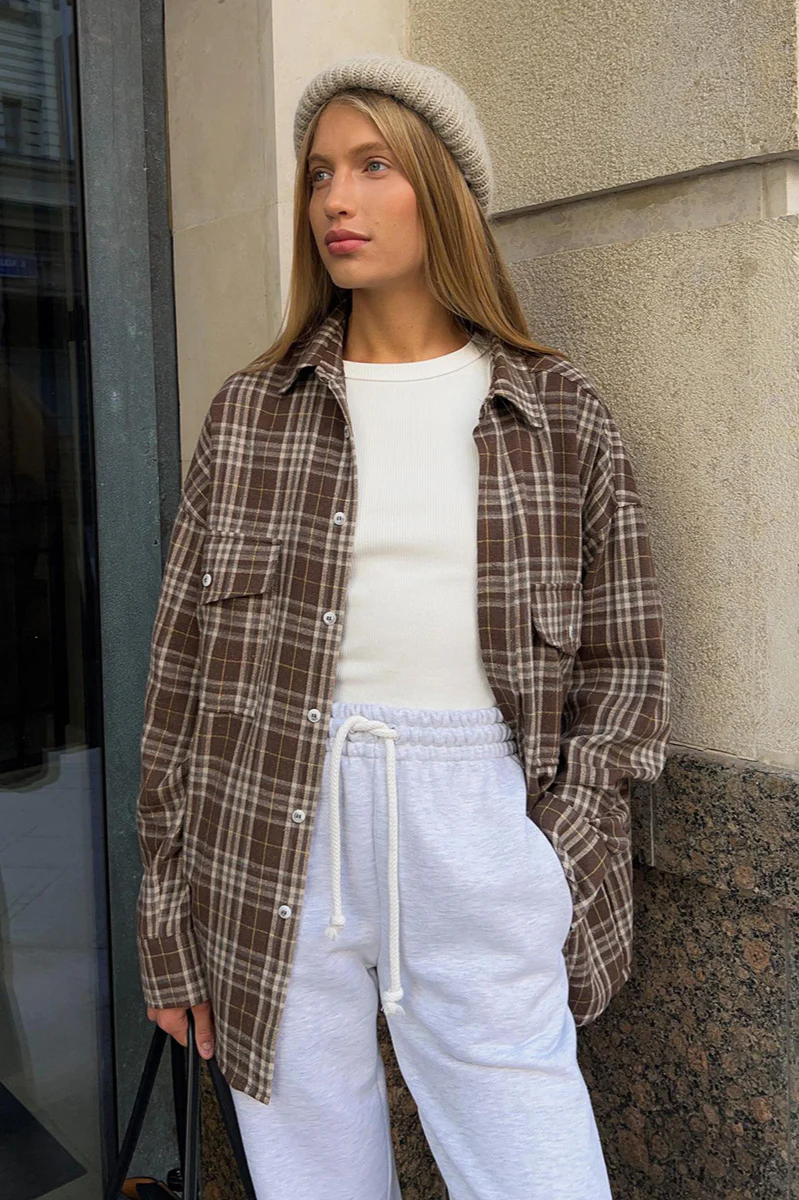Plaid Striped Mid-Length Blouse - Image 2