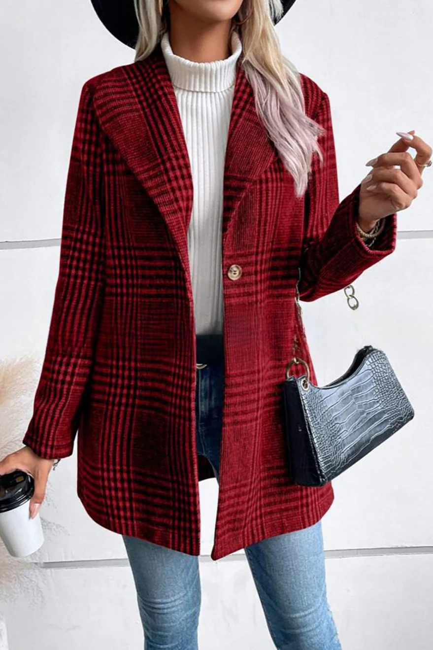 Plaid Tweed Notch Lapel Slim Elegant Jacket - Image 2