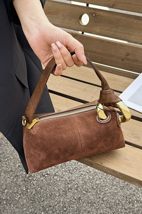 Plain Suede Retro Metal Detail Pillow-style Shoulder Crossbody Bag - Image 7