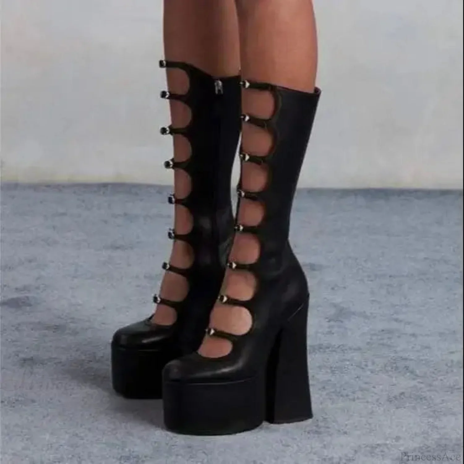 Platform Patent Leather Gothic Buckle Tall Boot - Image 4