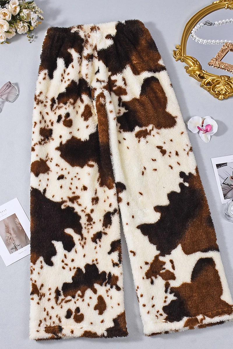 Playful Cow Print Fleece Relaxed Pants - Image 6