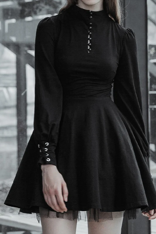Pleated A-Line Gothic Dress