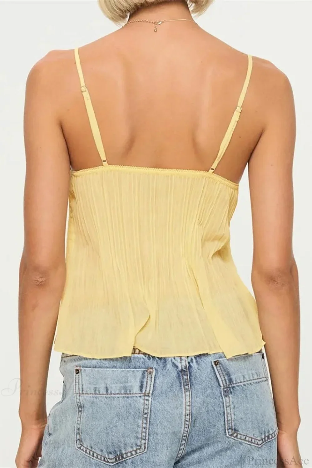 Pleated Bowknot Lace See-through Crop Top - Image 4