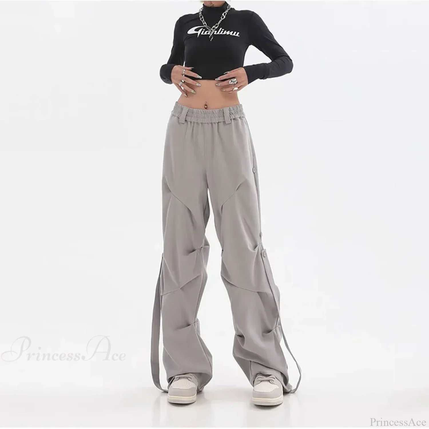 Pleated Cargo Streetwear Wide Pants - Image 4