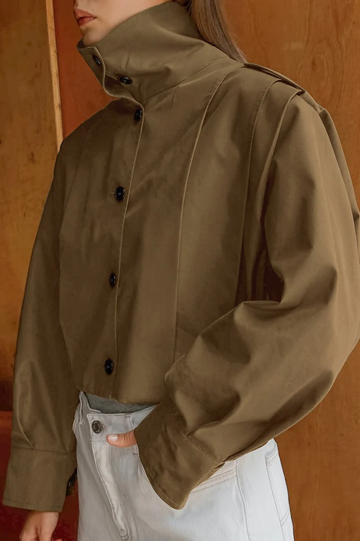 Pleated Collar Long Sleeve Jacket - Image 2