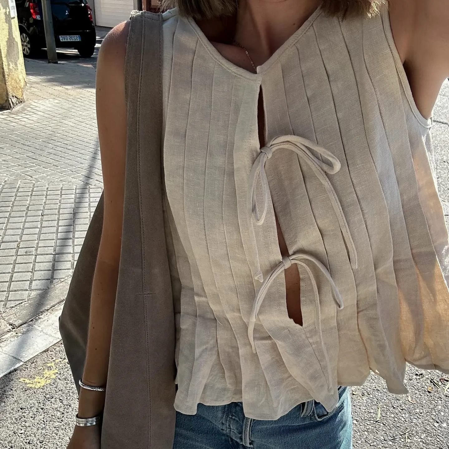 Pleated Cut-Out Ruffle Crop Top - Image 5