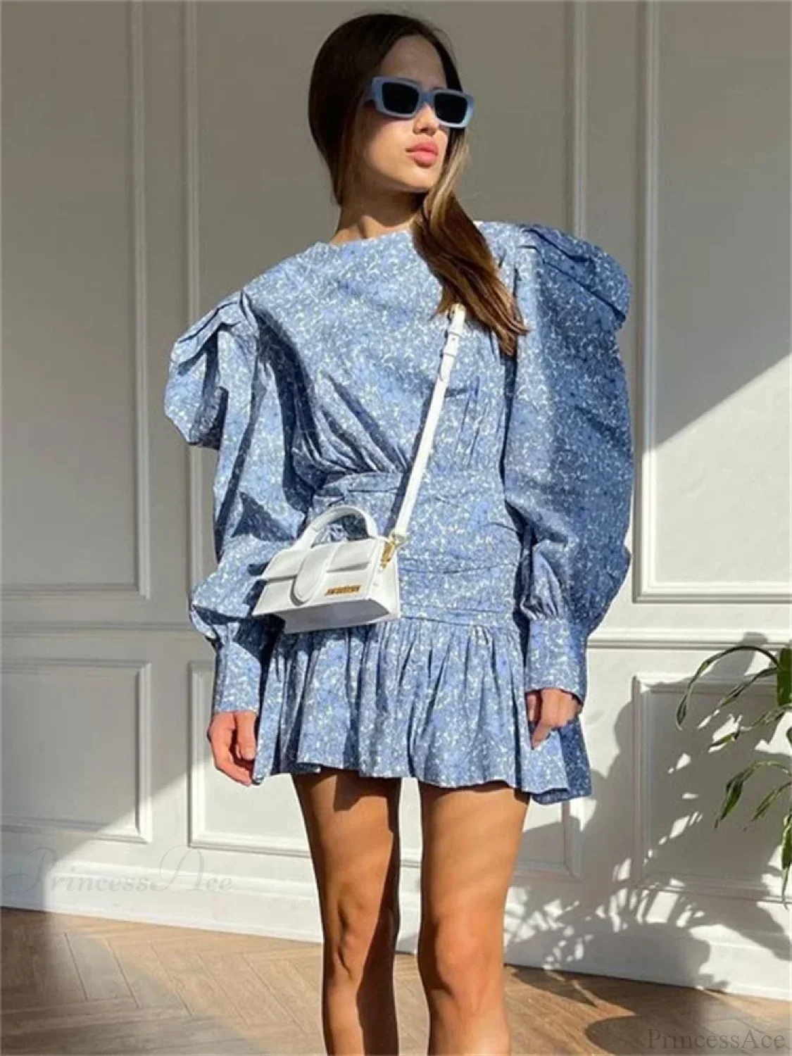 Pleated Long Sleeve Mini Dress - Image 2