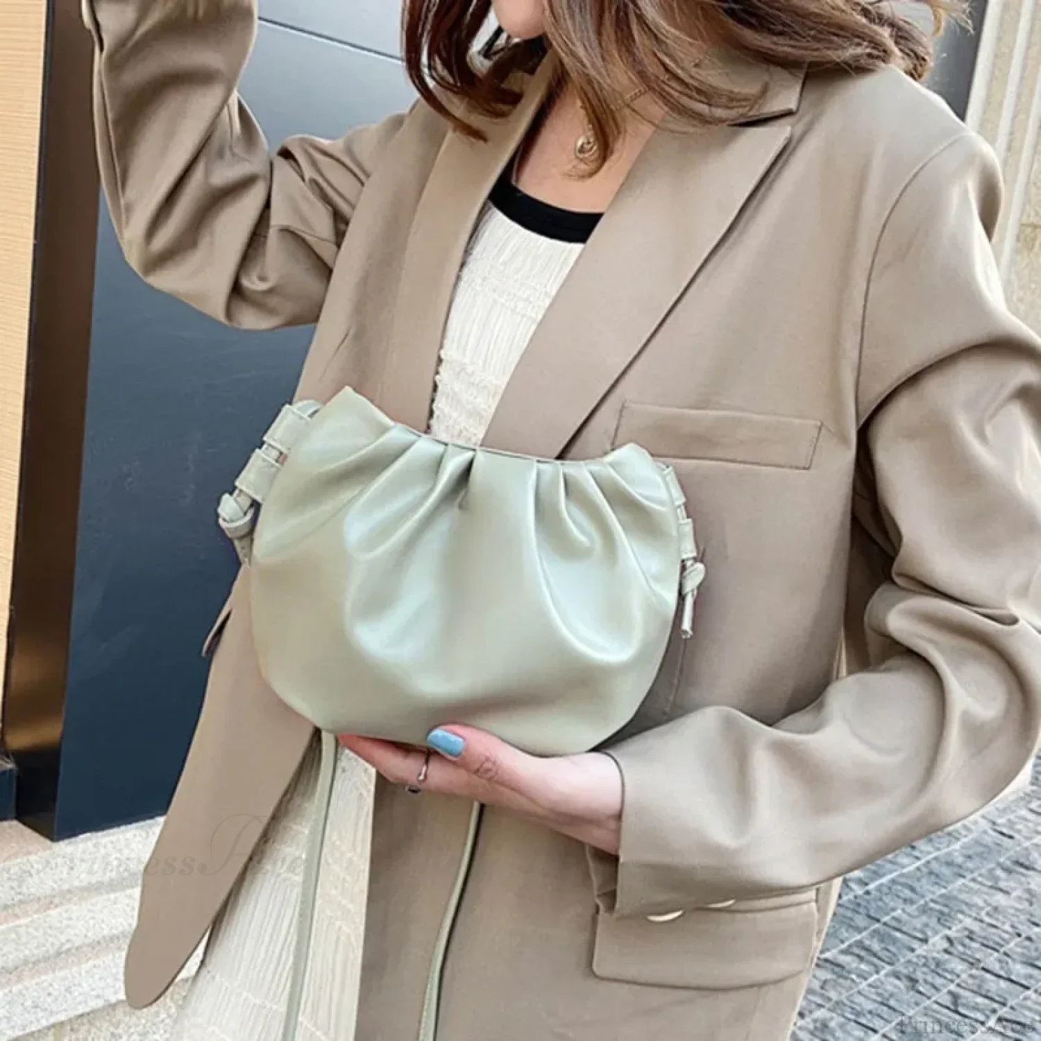 Pleated Mini Zipper Cloud Crossbody Bag - Image 3