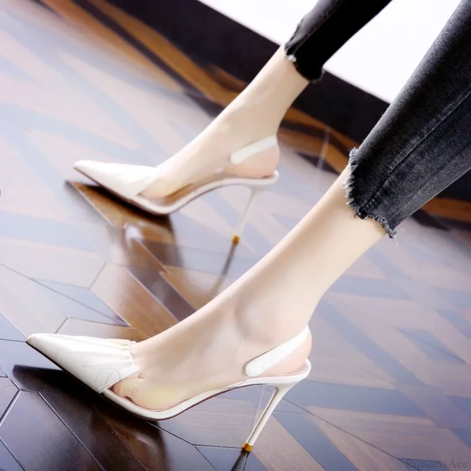 Pleated Pointed Thin Heeled Shoes Summer Sexy Back Empty Shallow Mouth High Heel - Image 2