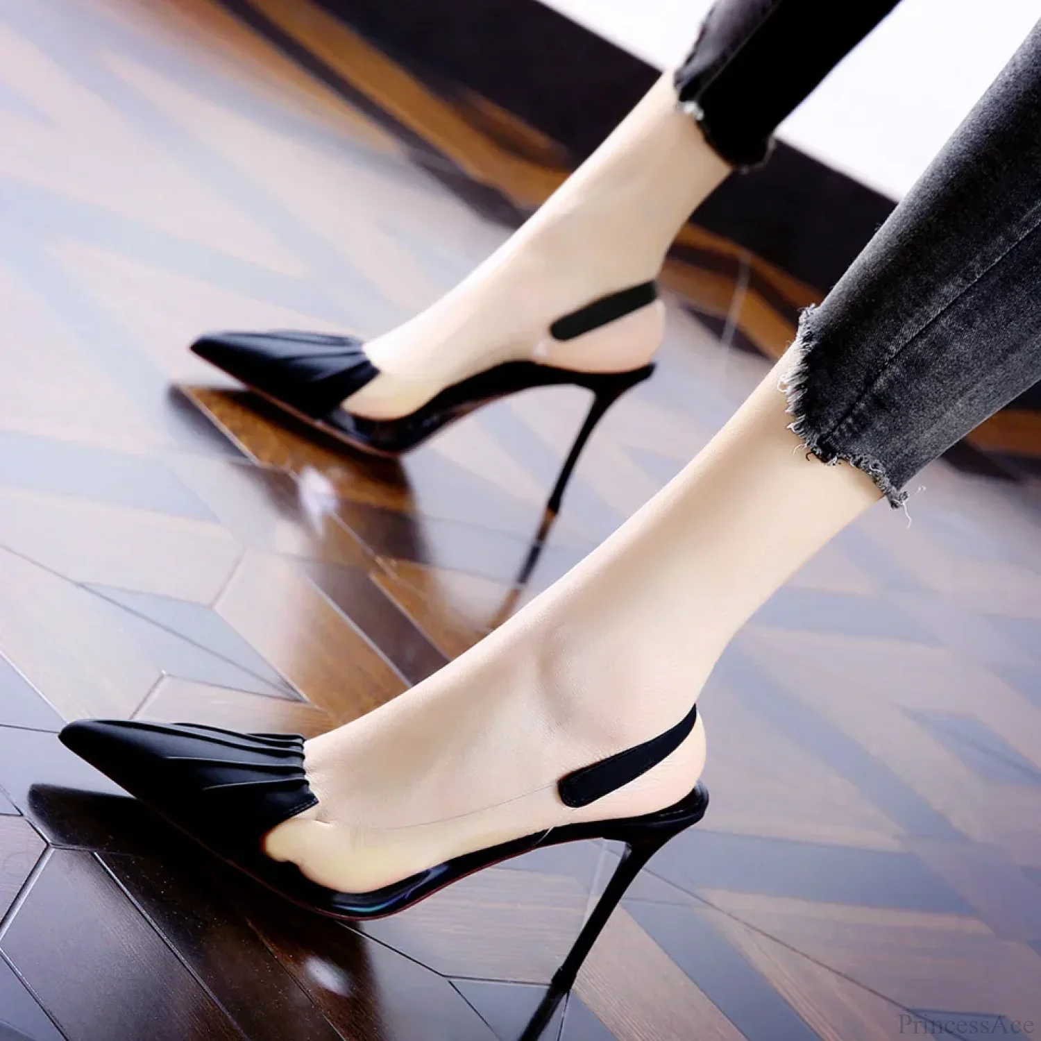 Pleated Pointed Thin Heeled Shoes Summer Sexy Back Empty Shallow Mouth High Heel - Image 7