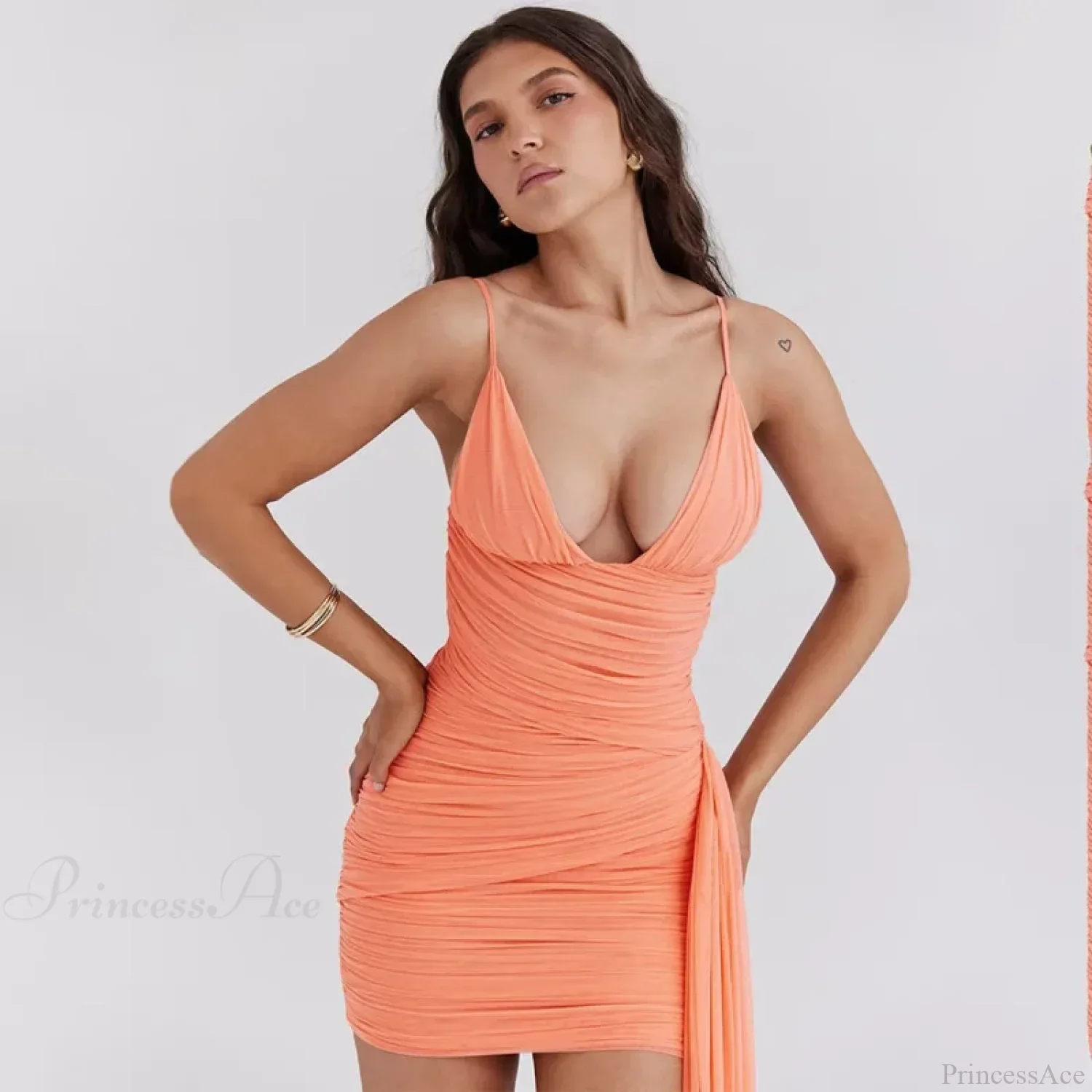 Pleated Ribbon Slim Bodycon Vacation Dress - Image 5