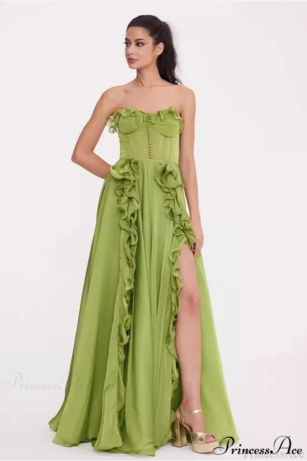 Pleated Ruffle Waist A Line Elegant Party Dress - Image 2