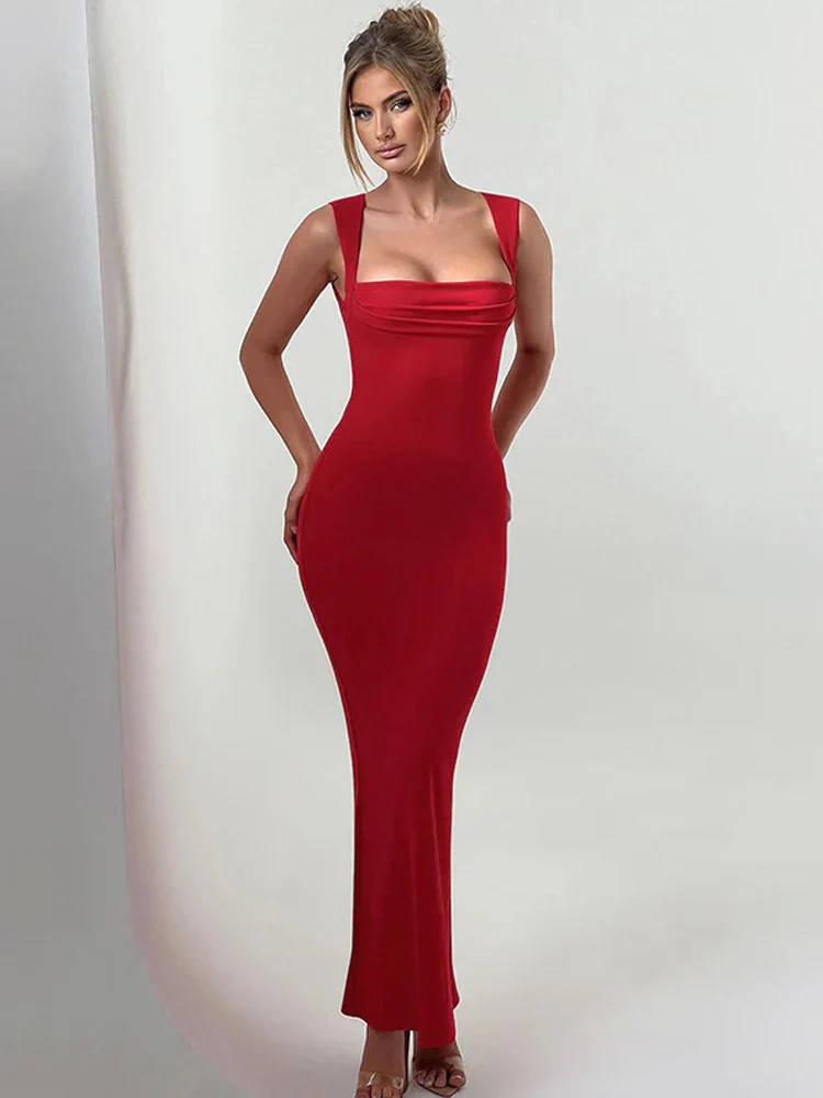 Pleated Sleeveless Evening Party Dress Elegant Sexy Bodycon Maxi Long Party Dress