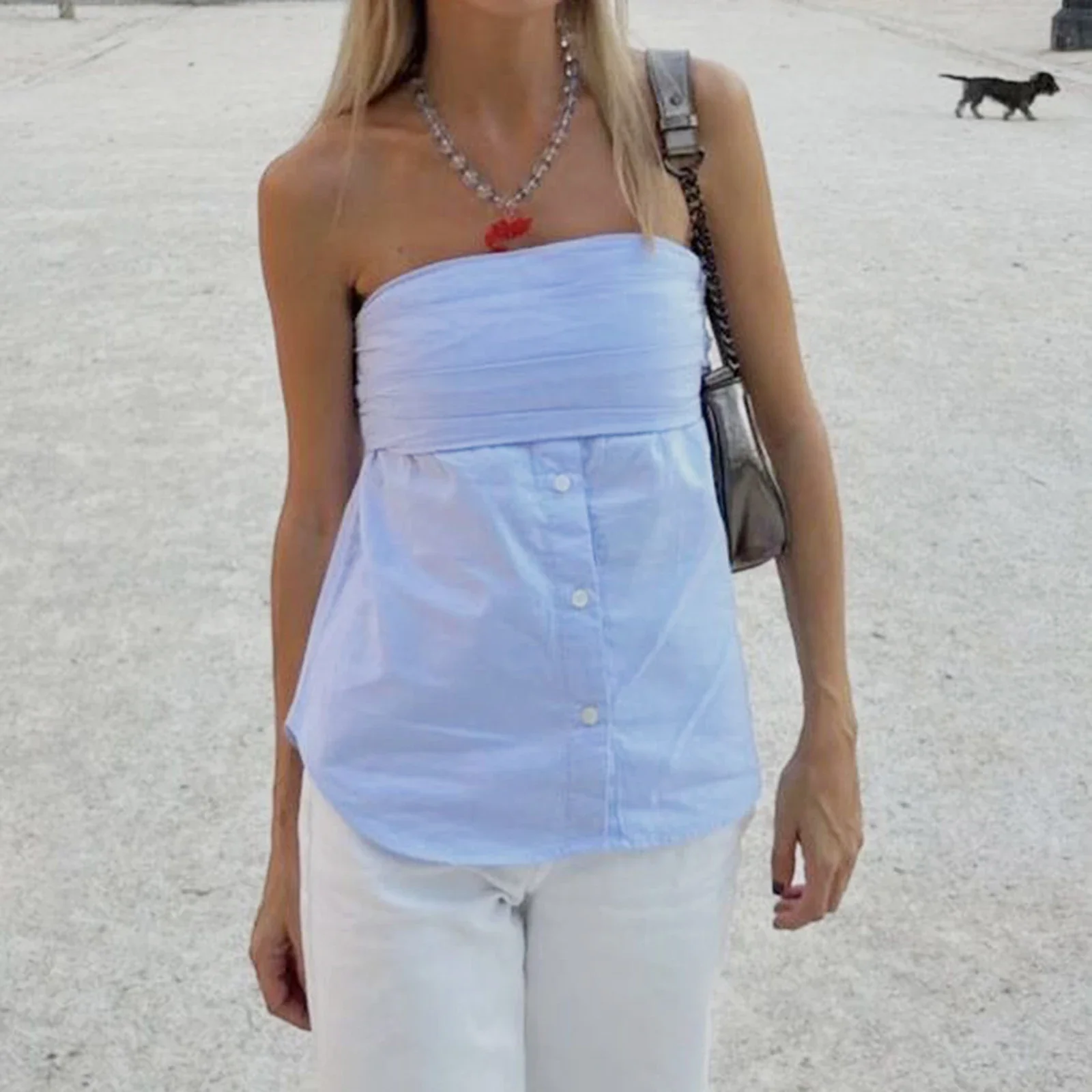 Pleated Strapless Blouse Crop Top - Image 3