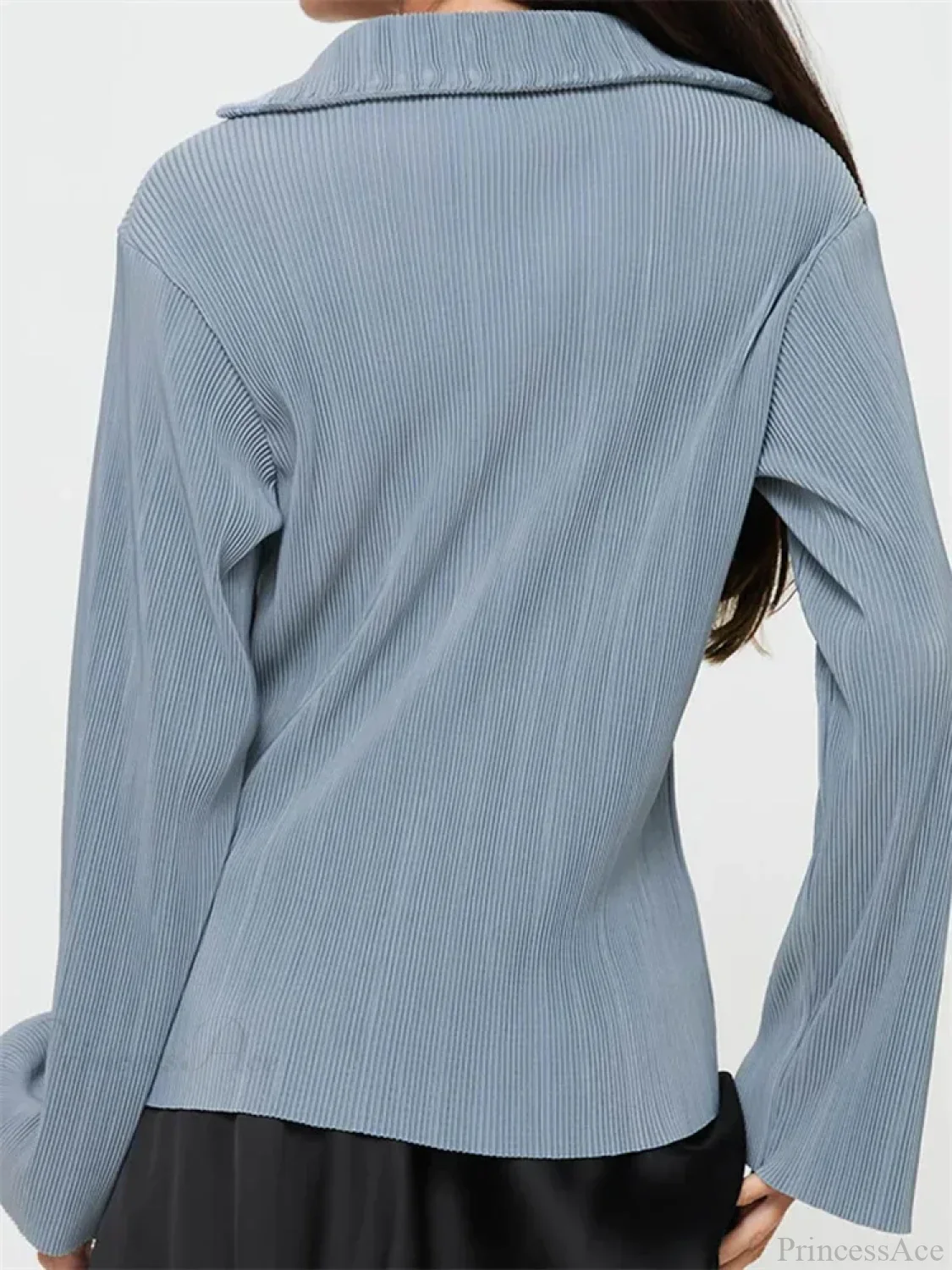 Pleated V-neck Button-Down Blouse - Image 2
